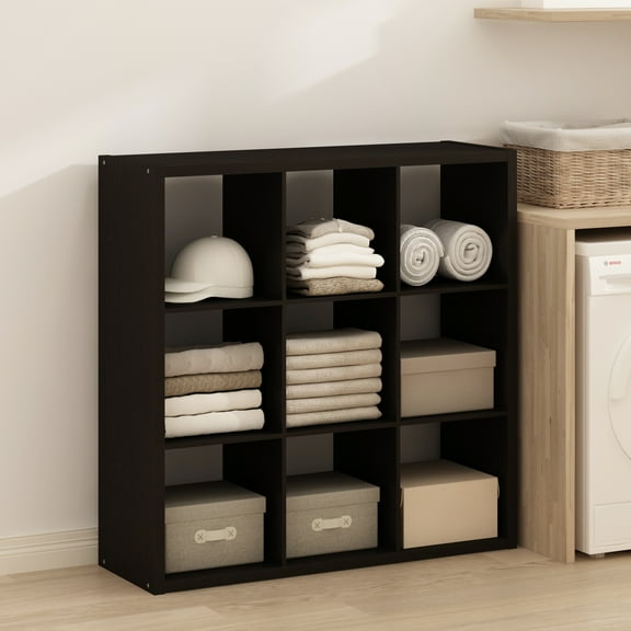 Furinno Simple Open Back Cube Storage Organizer, Standing Shelf, 9-Cube, Dark Oak