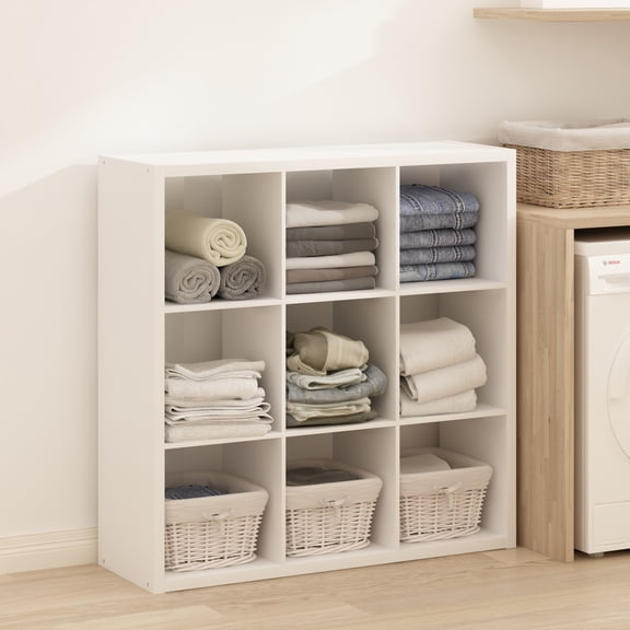 Furinno Simple Open Back Cube Storage Organizer, Standing Shelf, 9-Cube, White