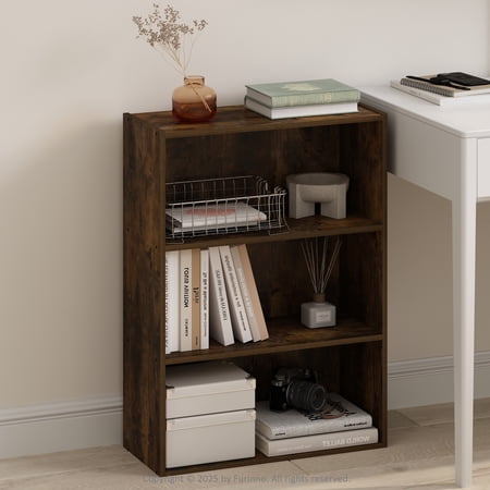 Furinno Simple Open Shelf, Bookcases, 3-Tier, Amber Pine