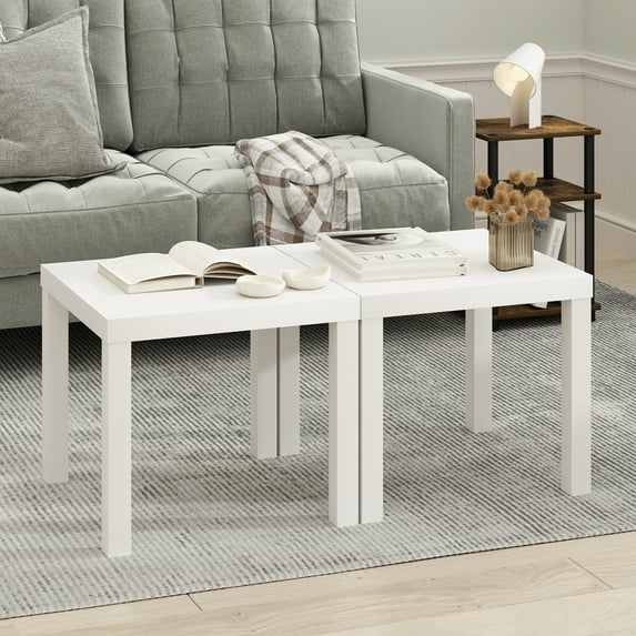 Furinno Simple Square Coffee Table, Side Table, Set of 2, White