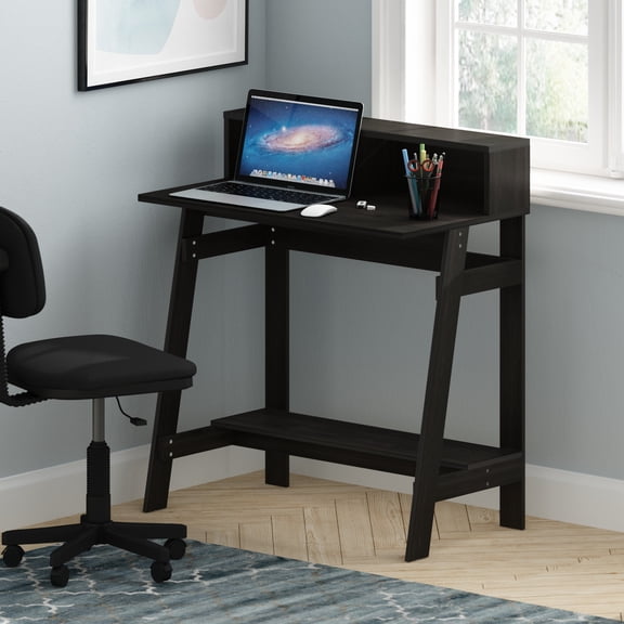 Furinno Simplistic 32-Inch Black Computer Desk, Small Office Desk, Rectangular Home Office Desk with Shelf, Gaming Desk for Home Office, Bedroom, Study Room, Black Espresso