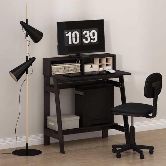 Furinno Simplistic 32-Inch Brown Computer Desk, Small Office Desk, Rectangular Home Office Desk with Shelf, Gaming Desk for Home Office, Bedroom, Study Room, Dark Mocha