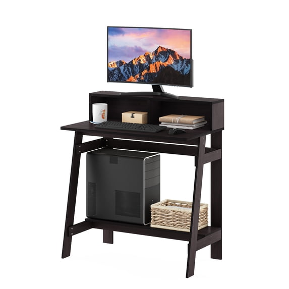 Furinno Simplistic 32-Inch Brown Computer Desk, Small Office Desk, Rectangular Home Office Desk with Shelf, Gaming Desk for Home Office, Bedroom, Study Room, Dark Mocha