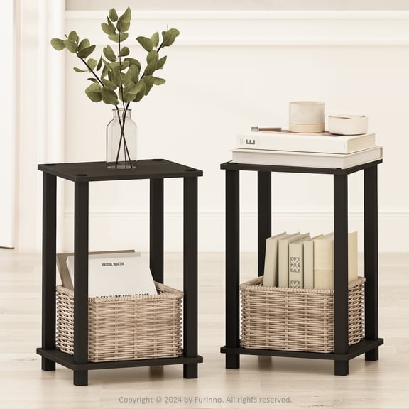 Furinno Simplistic Compact Bedside Table, Nightstand, Espresso/Black, Set of 2
