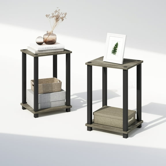 Furinno Simplistic Compact Bedside Table, Nightstand, French Oak/Black, Set of 2