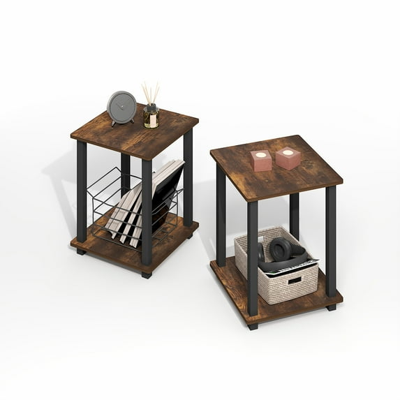 Furinno Simplistic End Table, Set of Two, Amber Oak/Black