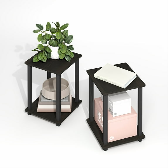 Furinno Simplistic End Table, Set of Two, Black Espresso/Black