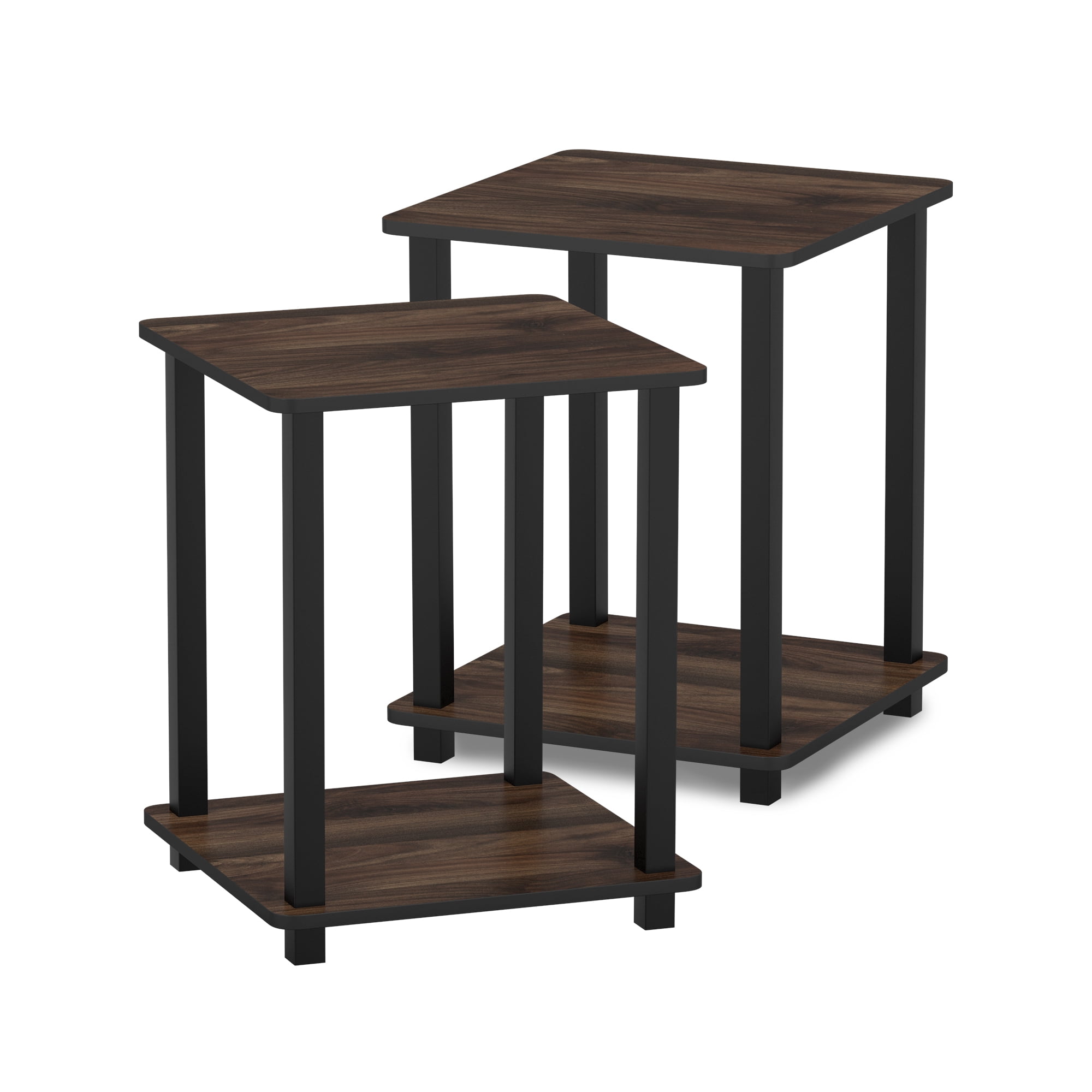 Columbia Walnut and Black Wood Square End Tables, Set of Two