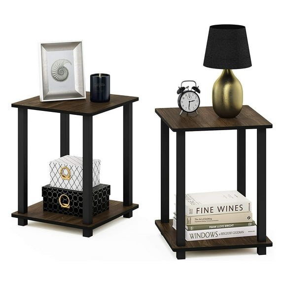 Furinno Simplistic End Table, Set of Two, Columbia Walnut/Black