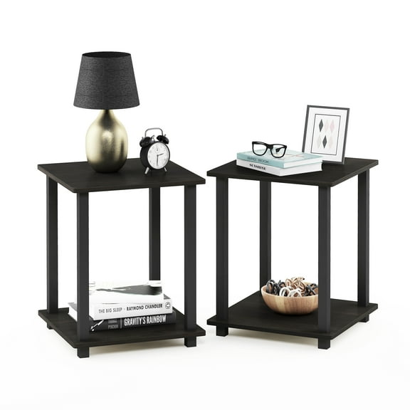 Furinno Simplistic End Table, Set of Two, Espresso/Black
