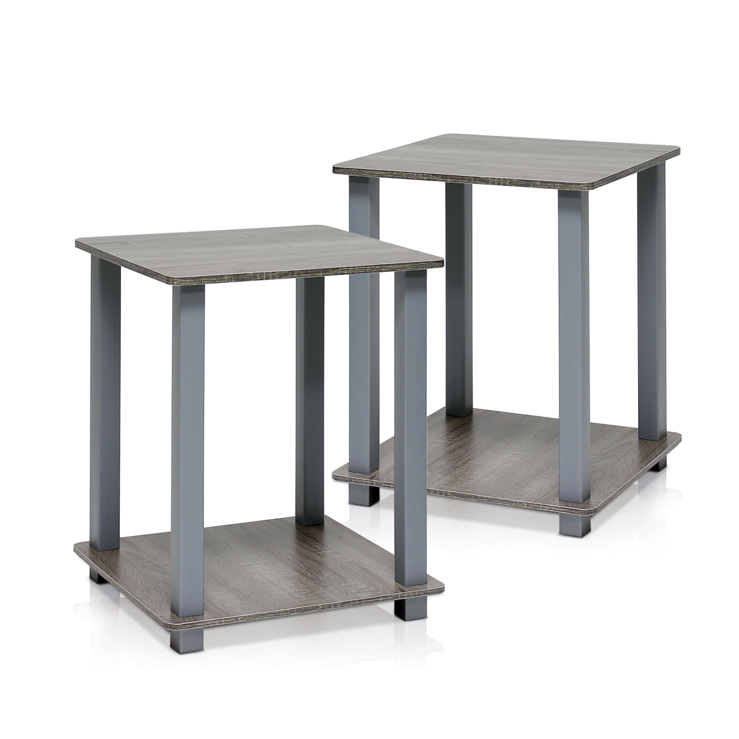 Furinno JAYA Utility Design End Table, Set of Two, French Oak Grey