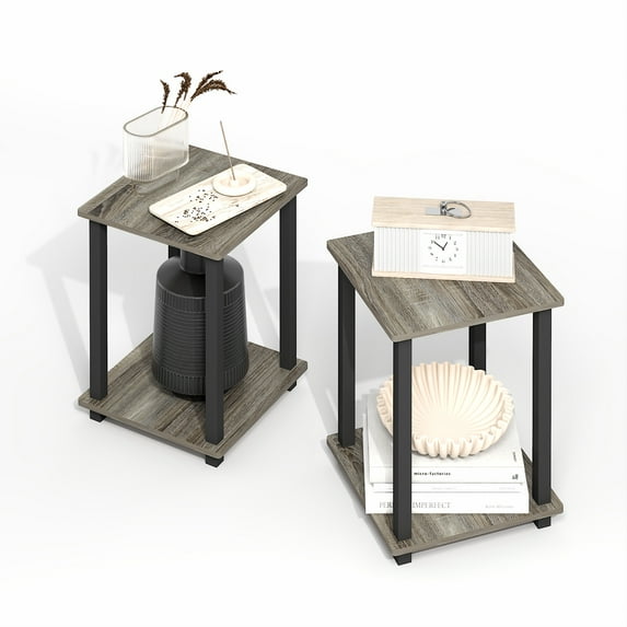 Furinno Simplistic End Table, Set of Two, Grey Oak/Black