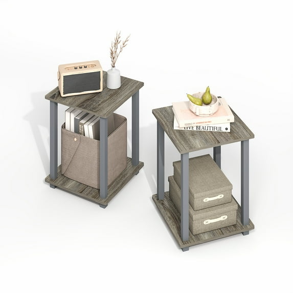 Furinno Simplistic End Table, Set of Two, Grey Oak/Grey