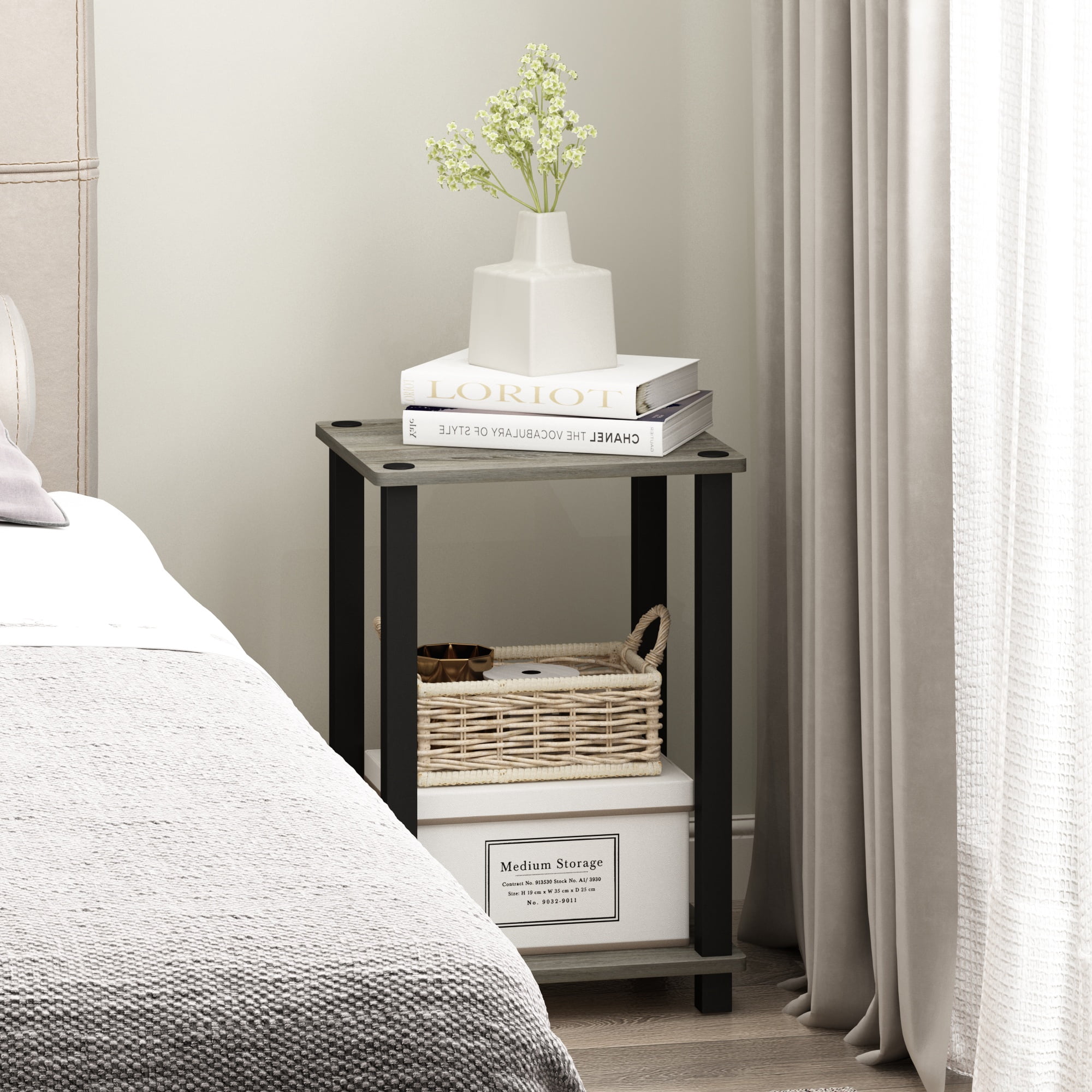 Furinno Simplistic End Table, Small, French Oak/Black