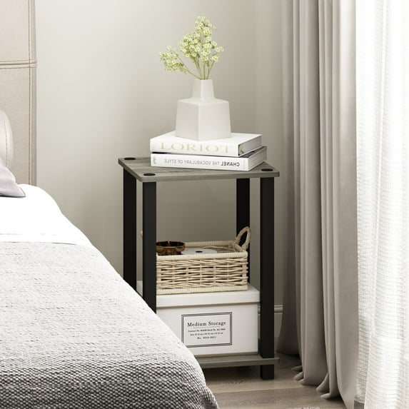 Furinno Simplistic End Table, Small, French Oak/Black