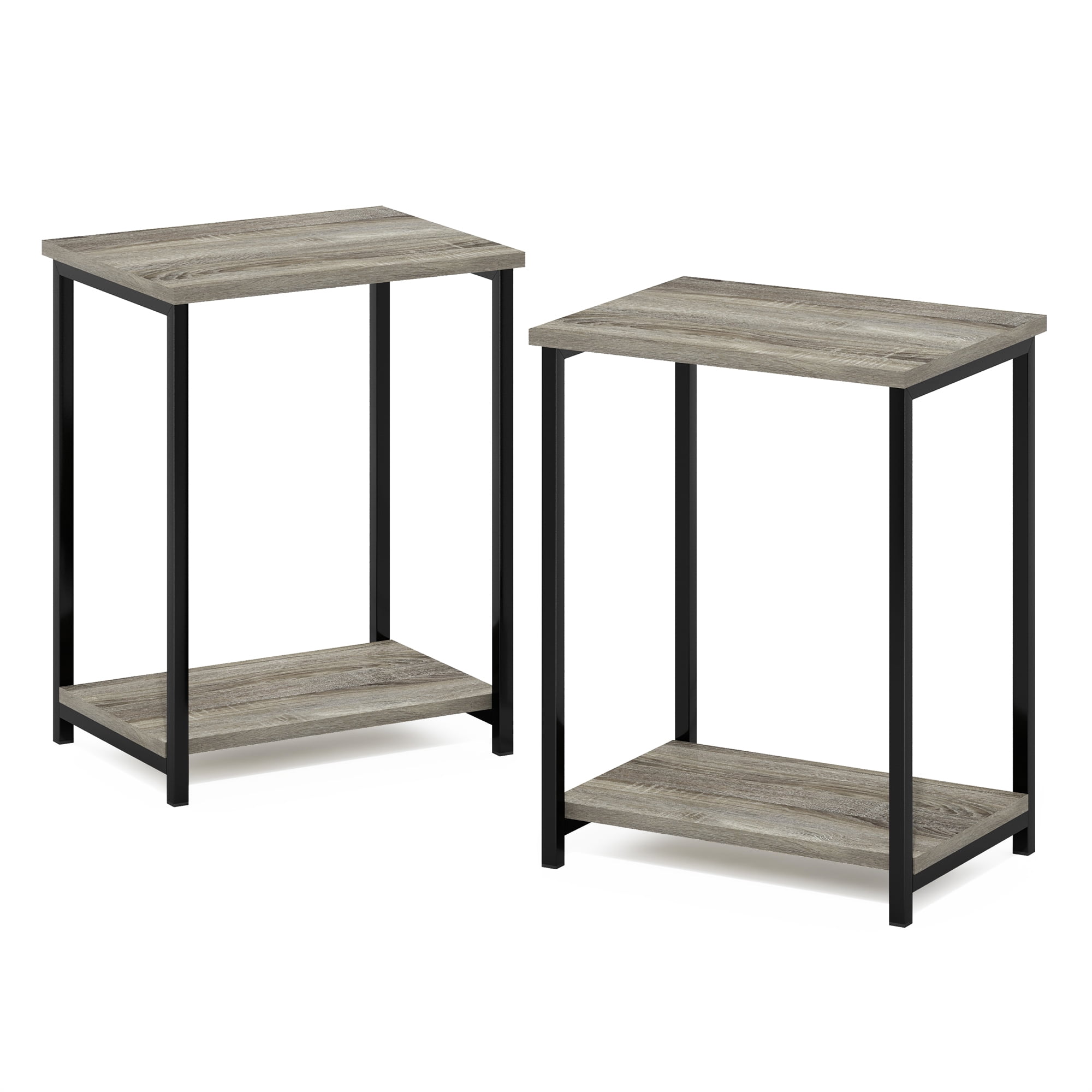 Furinno Simplistic Industrial Metal Frame End Table, 2Pack, French Oak