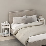 Furinno Simplistic Industrial Metal Frame Nightstand, Bedside Table, 2-Pack, White/White