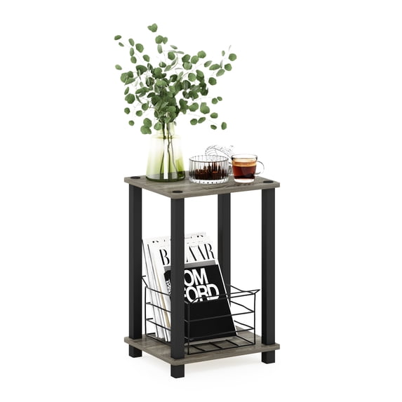 Furinno Simplistic Toolless Assembly Side Table, Grey 2-Tier End Table, Open Shelf Night Stand, Bedside Table for Living Room, Bedroom, Home Office, Grey Oak/Black