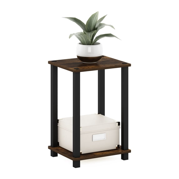 Furinno Simplistic Toolless Assembly Side Table, Rustic Brown 2-Tier End Table, Open Shelf Night Stand, Bedside Table for Living Room, Bedroom, Home Office, Amber Oak/Black