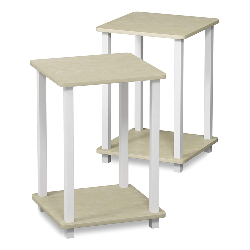 Furinno Simplistic Wooden Flat Top Home Decor End Tables, Cream (2 Pack