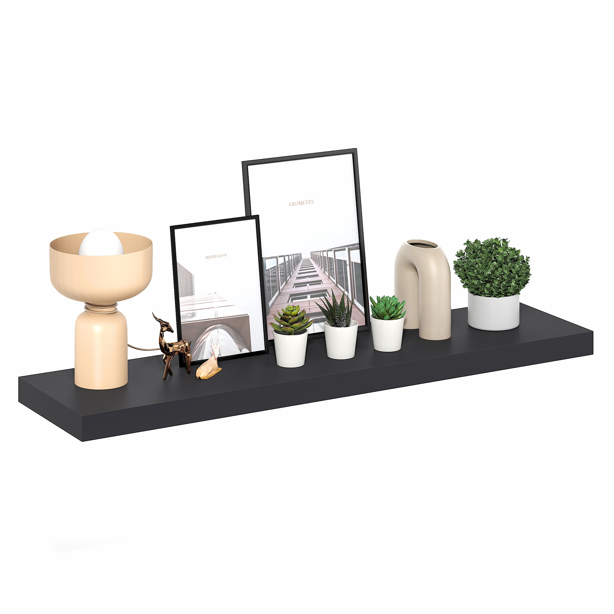 Furinno TANNA 12 x 47 2-in Thick Invisible Brackets Floating Shelves Americano
