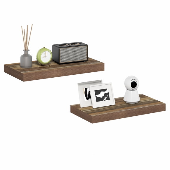 Furinno TANNA Floating Shelves for Wall Set of 2, 12 x 24 Wall Shelf, Wall Mounted Floating Shelf with Invisible Bracket, 2-in Thick Shelf, for Bathroom, Living Room, Bedroom, Retro Brown