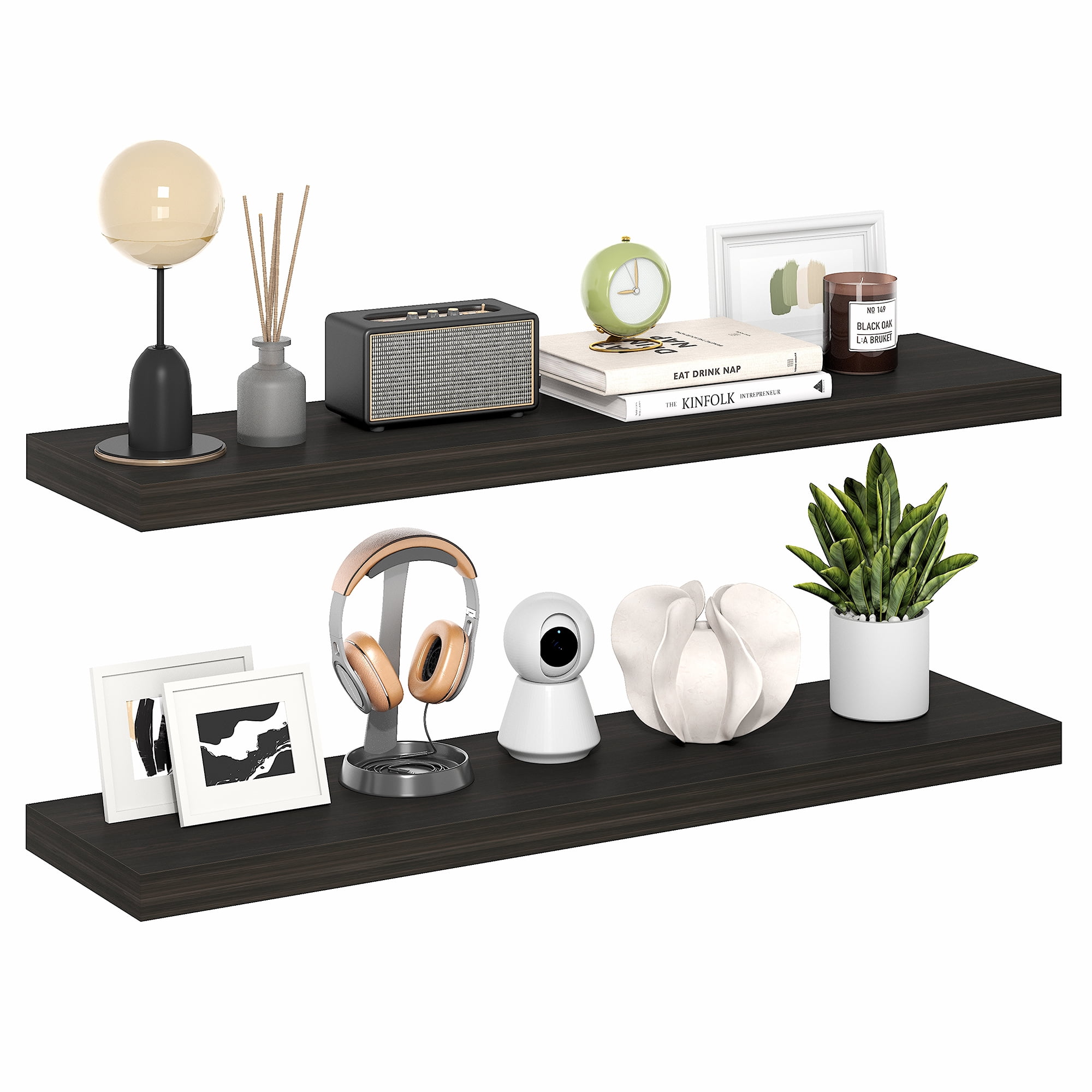 Furinno TANNA Set of 2 12x47 2" Thick Wall Shelf Invisible Bracket Tobacco Oak