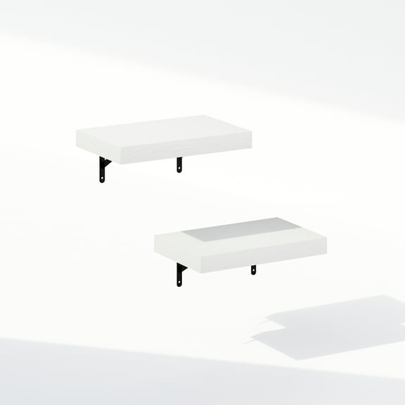 Furinno TANNA Floating Shelves for Wall Set of 2, 15-Inch Bathroom Wall Shelf, Wall Mounted Shelf, for Bathroom Organizers and Storage, Living Room, White Texture