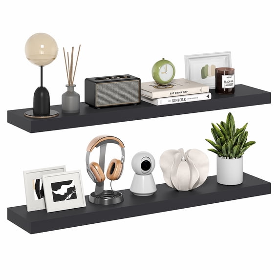 Furinno TANNA Set of 2 9x47 2" Thick Wall Shelf Invisible Bracket Americano