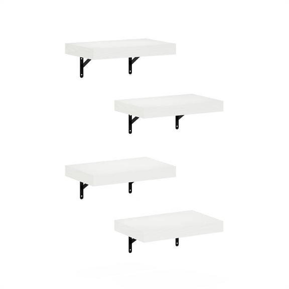 Furinno TANNA Floating Shelves for Wall Set of 4, 15-Inch Wall Shelf, Wall Mounted Shelf, for Bathroom, Home Office, Living Room, White Texture
