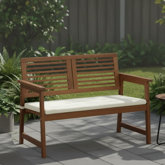 Furinno TIOMAN Outdoor Bench, Garden Bench with Back, for Patio, Garden, Porch, 22 x 42 x 32, Light Wood