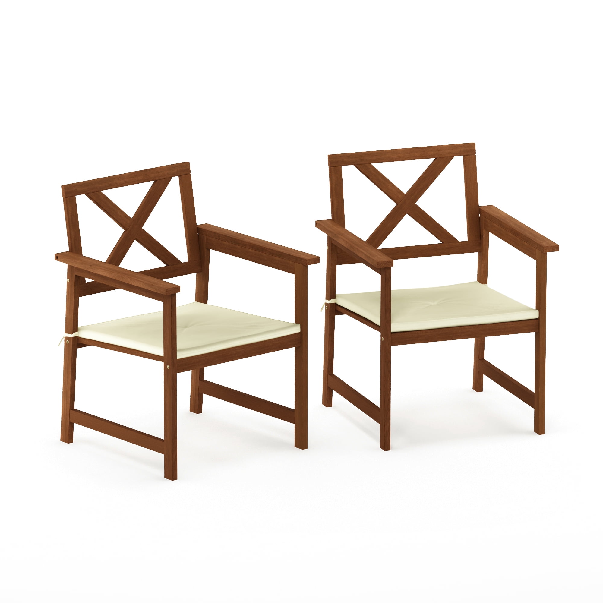 Furinno TIOMAN Outdoor Dining Chair with Cushion, Arm Chair, Patio Chair, Dining Chair, with Arm Rest, Weather Resistant in Teak Oil for Patio, Garden, Backyard, Light Wood