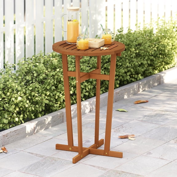 Furinno TIOMAN Patio Table, Outdoor Side Table, Patio Bar Table, Coffee Table in Teak Oil, for Patio, Garden, Porch, Light Wood