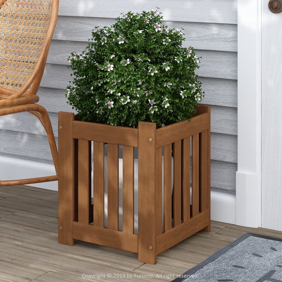 Furinno TIOMAN Planter Box, Hardwood Flower Box, Cube Garden Box, in Teak Oil, Outdoor Indoor, Garden, Patio, Balcony, Light Wood