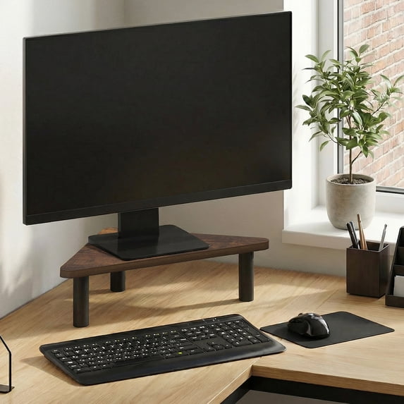 Furinno TURN-N-TUBE 19.6 Wide Triangle Corner Monitor Riser Amber Pine