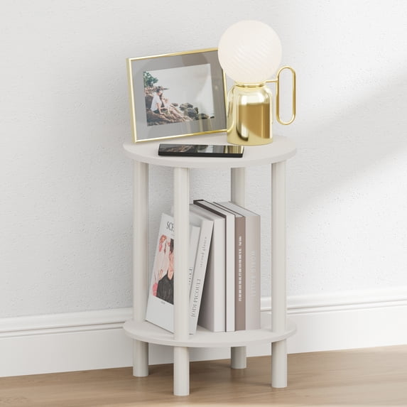 Furinno TURN-N-TUBE 2-Tier Round Tall Narrow Open Shelf Nightstand White
