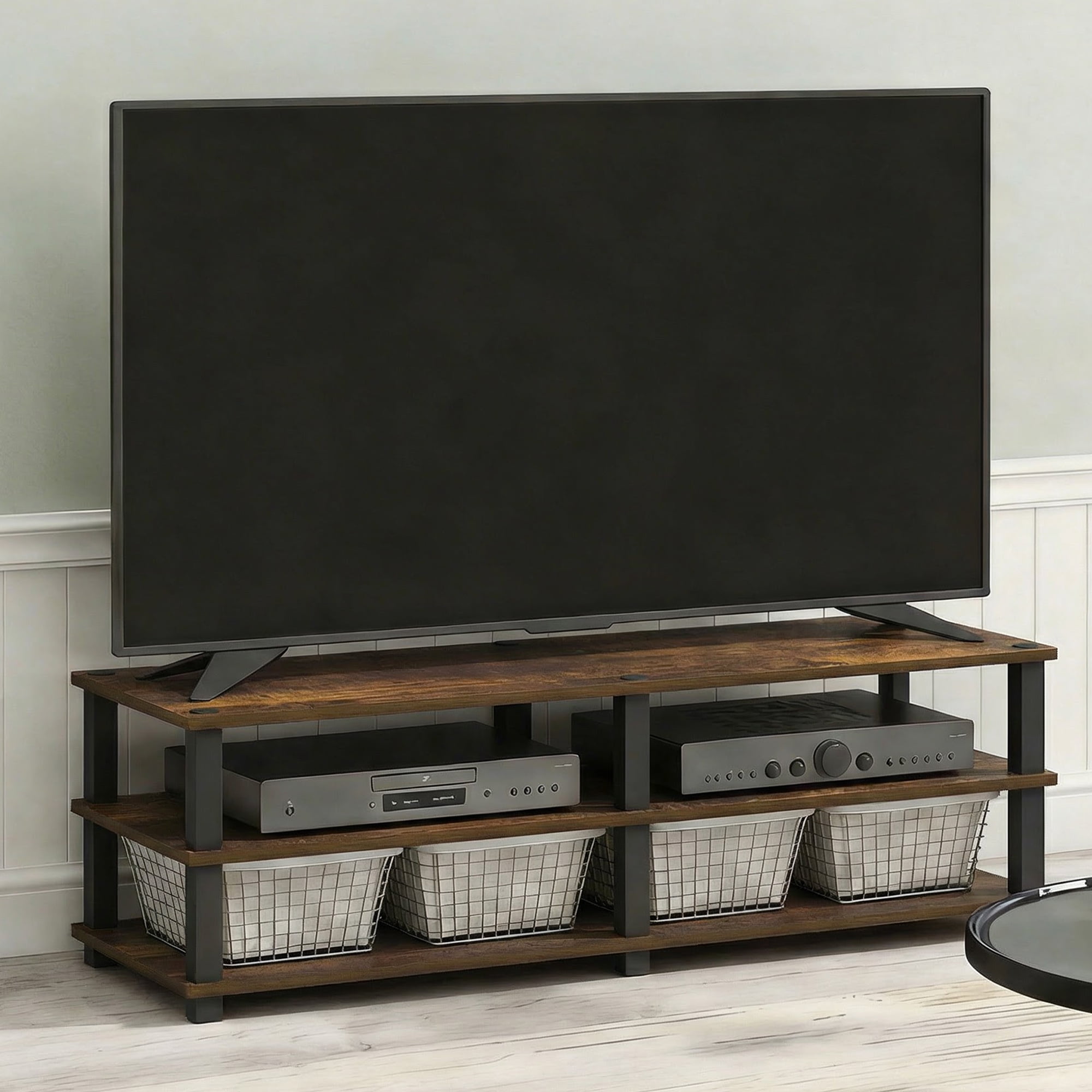 Furinno TURN-N-TUBE 3-Tier Entertainment Center for TVs up to 46" Amber Pine