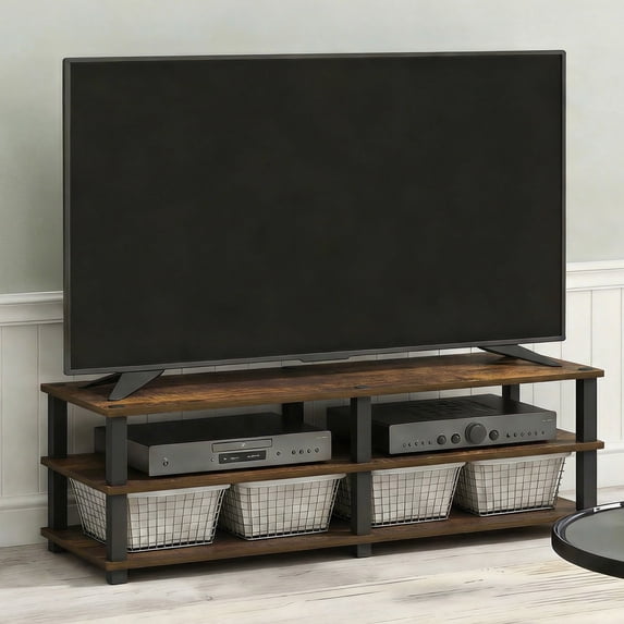 Furinno TURN-N-TUBE 3-Tier Entertainment Center for TVs up to 46" Amber Pine