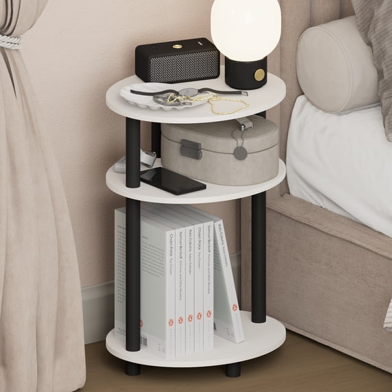 Furinno TURN-N-TUBE 3-Tier Oval Toolless Narrow Nightstand Side/End Table White
