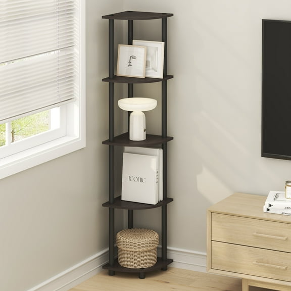 Furinno TURN-N-TUBE 5 Tier Corner Bookshelf in Dark Mocha