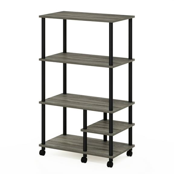 Furinno TURN-N-TUBE Bakers Rack with Wheels, 4-Tier Kitchen Storage Cart, Kitchen Cart, Coffee Bar, Pantry Organizers and Storage, Grey Oak