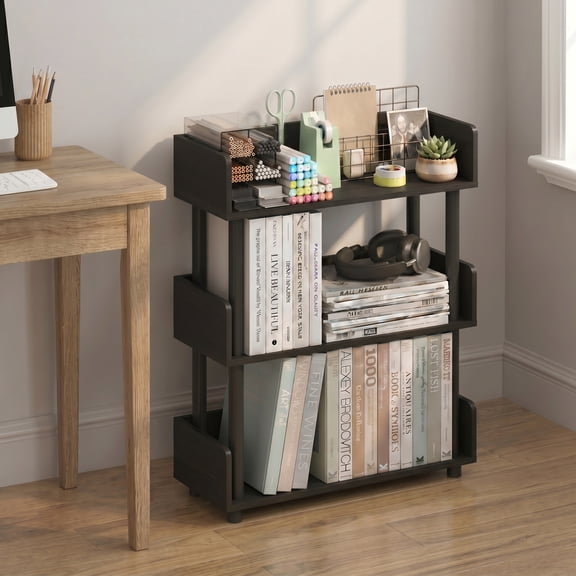 Furinno TURN-N-TUBE Book Shelf, 3-Tier Bookshelf, Bookcases, Storage Shelves with Rounded Corner Top Edges, 9.2 x 23.6 x 29.6, for Organization and Storage, Living Room, Home Office, Espresso