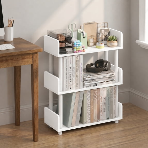 Furinno TURN-N-TUBE Book Shelf, 3-Tier Bookshelf, Bookcases, Storage Shelves with Rounded Corner Top Edges, 9.2 x 23.6 x 29.6, for Organization and Storage, Living Room, Home Office, White