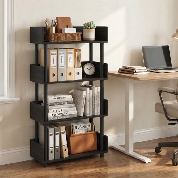 Furinno TURN-N-TUBE Book Shelf, 4-Tier Bookshelf, Bookcases, Storage Shelves with Rounded Corner Top Edges, 9.2 x 23.6 x 41.1, for Organization and Storage, Living Room, Home Office, Espresso