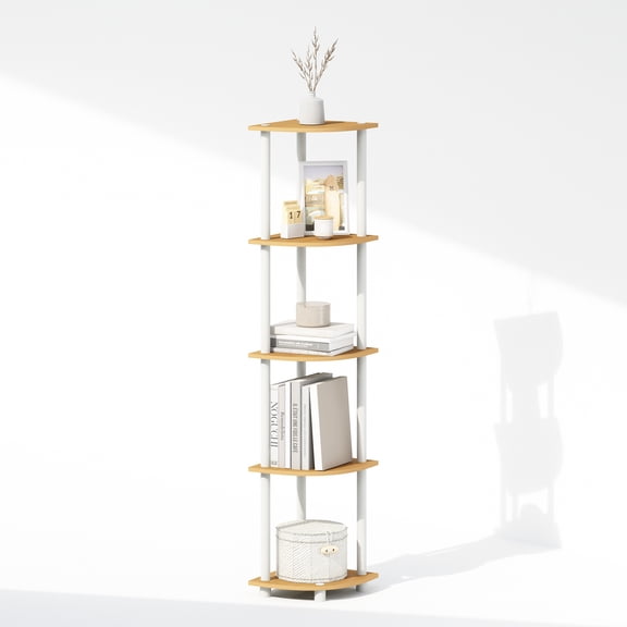 Furinno TURN-N-TUBE 5-Tier Corner Display Rack Shelving Unit Light Beech