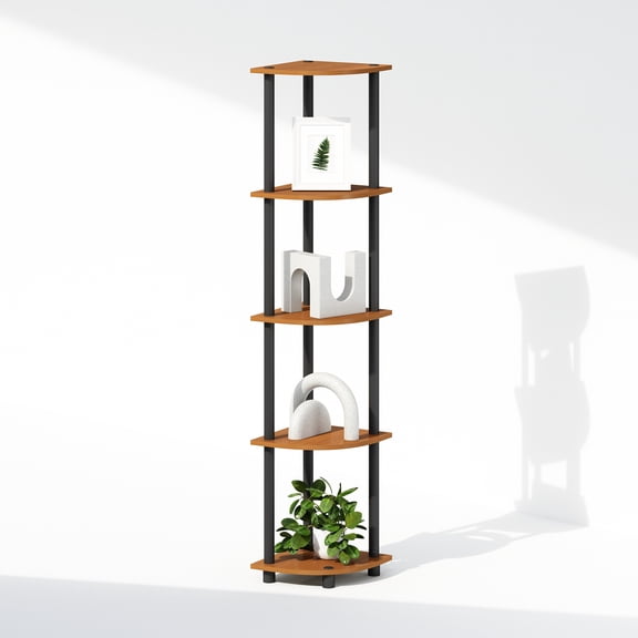 Furinno TURN-N-TUBE 5-Tier Corner Display Rack Shelving Unit Light Cherry Oak