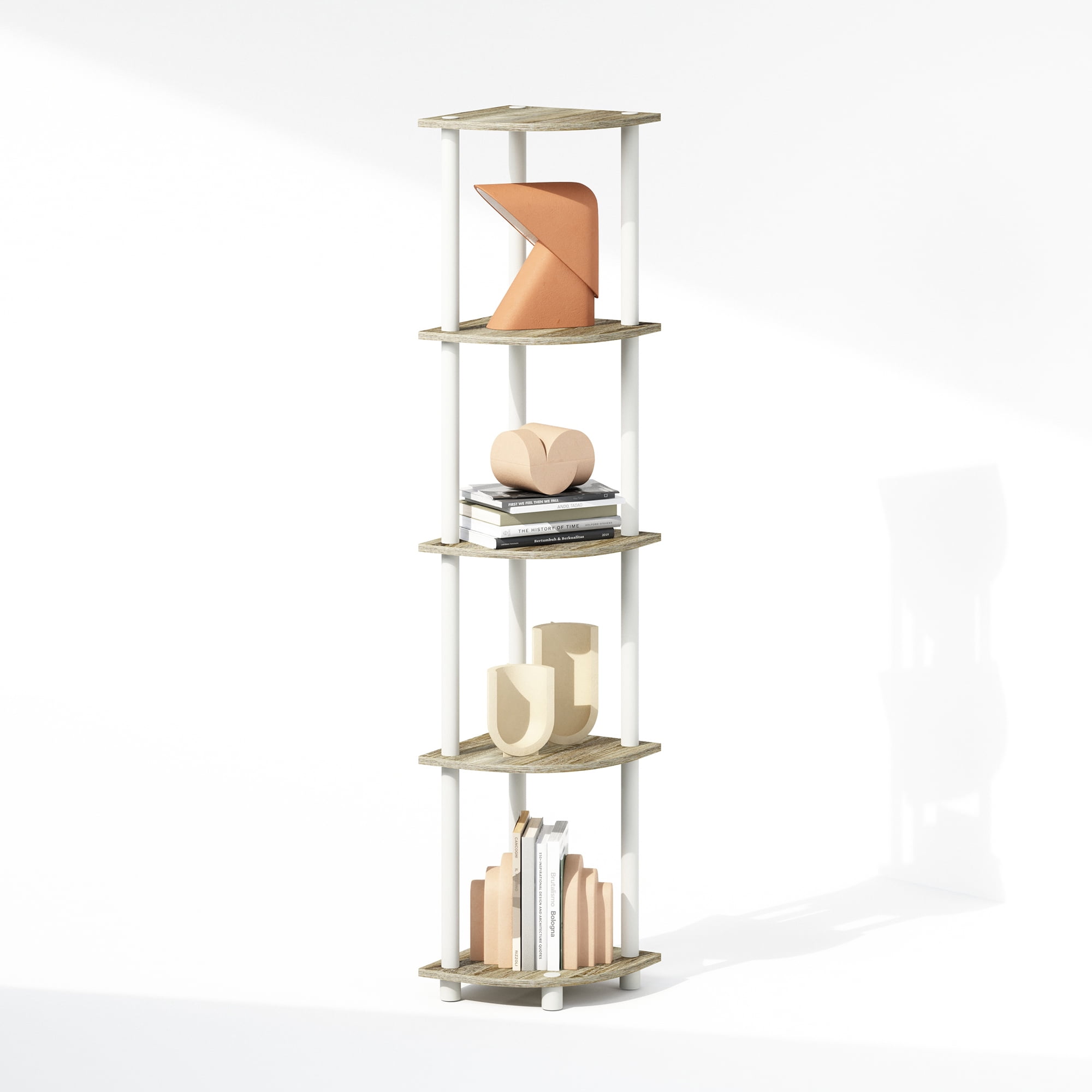 Furinno TURN-N-TUBE 5-Tier Corner Display Rack Shelving Unit Light Oak