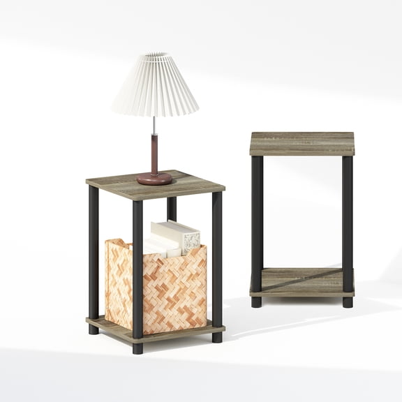 Furinno TURN-N-TUBE Set of 2. 2-Tier Stackable Toolless Nightstand French Oak