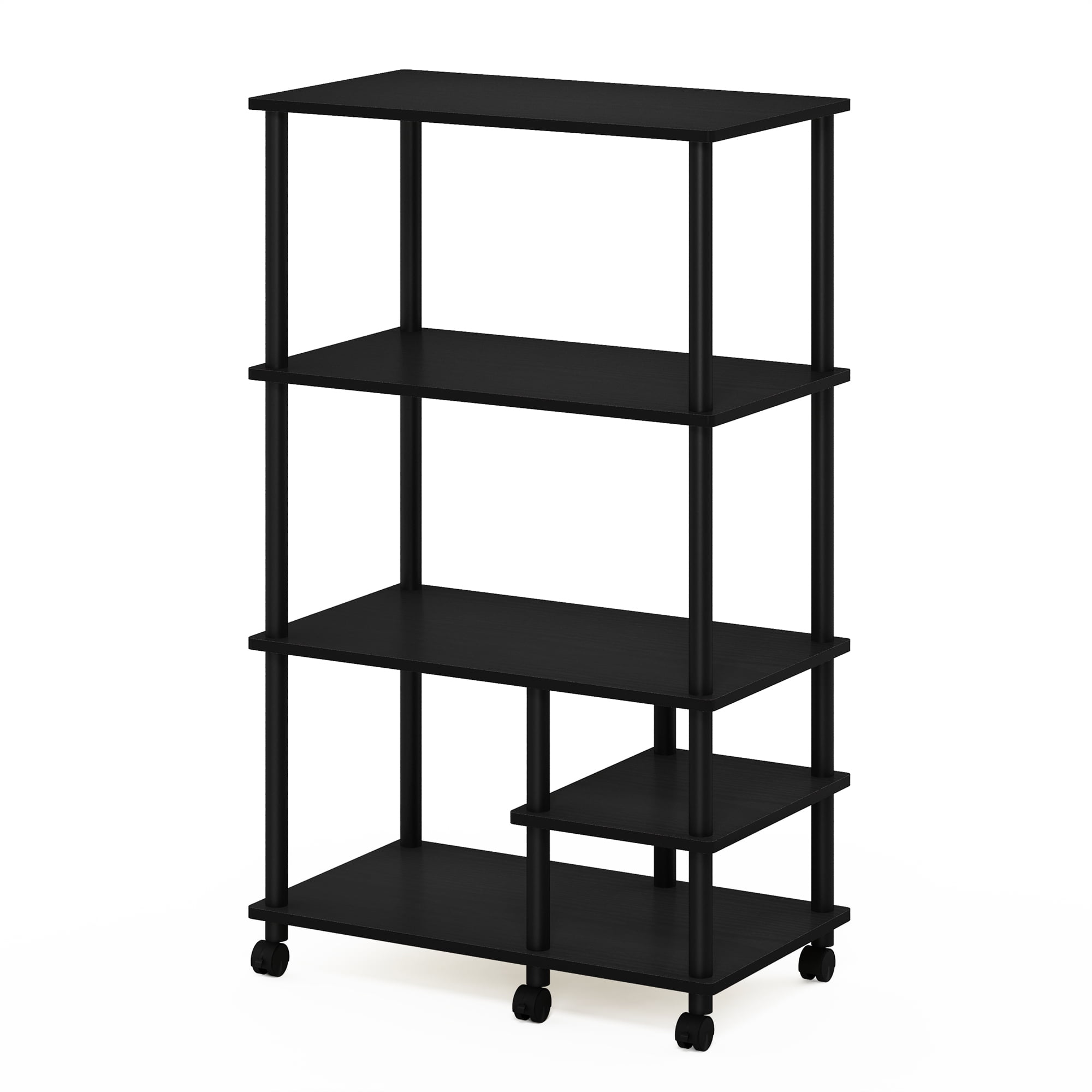 Furinno TURN-N-TUBE Printer Stand, 4-Tier Printer Table with with Storage Shelf and Casters, Open Frame Standing Shelf, for CPU, Office Supplies, Home Office, Dark Americano
