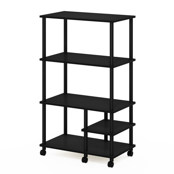 Furinno TURN-N-TUBE Printer Stand, 4-Tier Printer Table with with Storage Shelf and Casters, Open Frame Standing Shelf, for CPU, Office Supplies, Home Office, Dark Americano